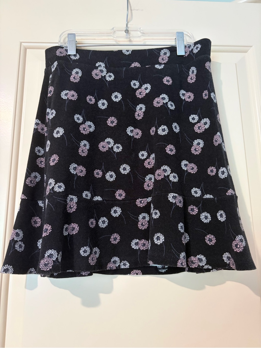 LOFT Black A-Line Skirt with Pink and White Floral Print Size XS